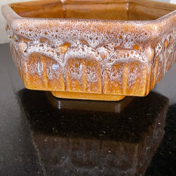VINTAGE 1960s HAEGER 291 HEXAGON BULB SUCCULENT PLANTER 9” gold/brown drip glaze - Picture 4 of 15